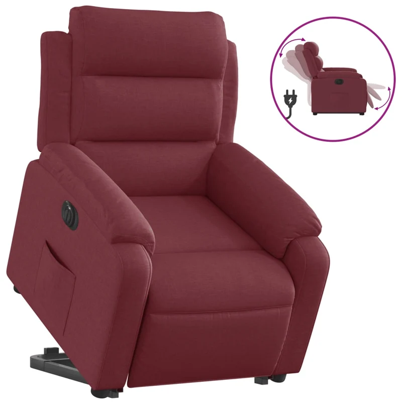 Fauteuil relax TV fonction de levage électrique très confortable en tissu rouge bordeaux DEC028549
