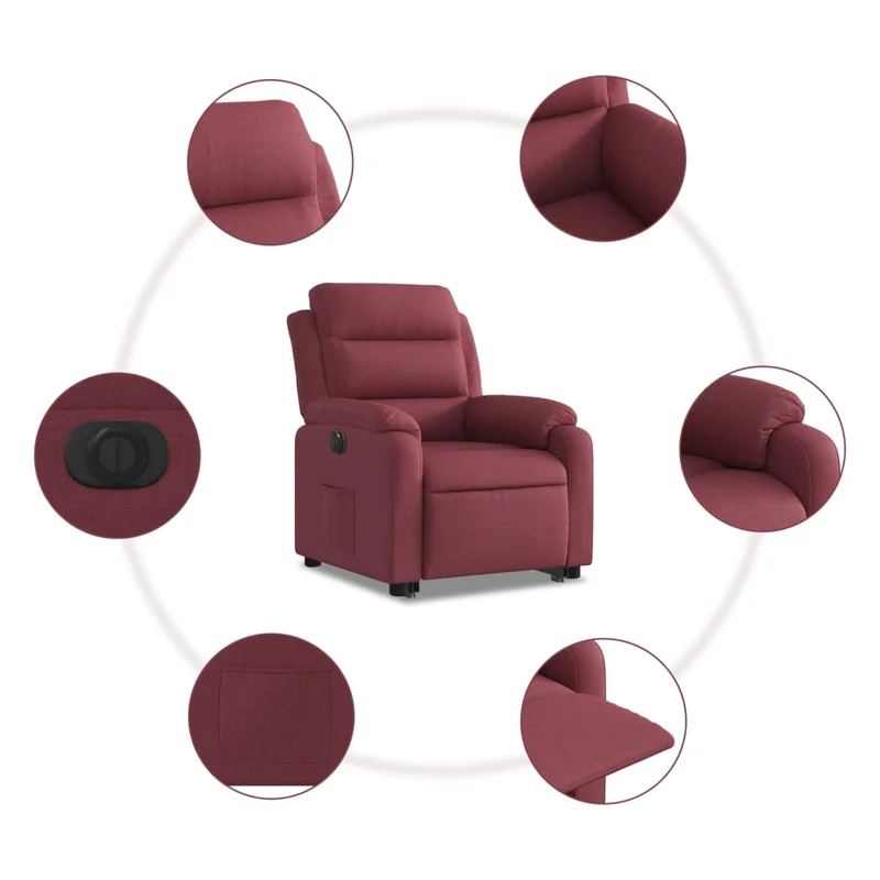 Fauteuil relax TV fonction de levage électrique très confortable en tissu rouge bordeaux DEC028549