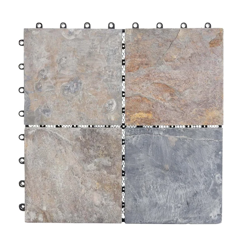 Lot de 11 dalles de terrasse modernes 30 x 30 cm design extérieur facile à installer en pierre naturelle multicolore 04_0011033