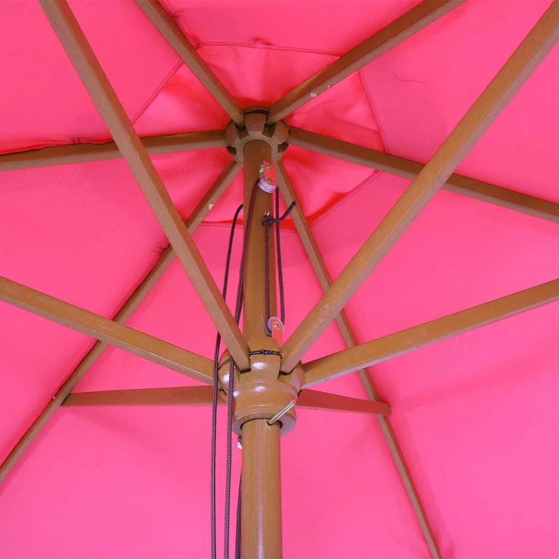 Parasol de jardin Ø 3 m avec mât en bois et toile polyester UV50 coloris rose 04_0010796