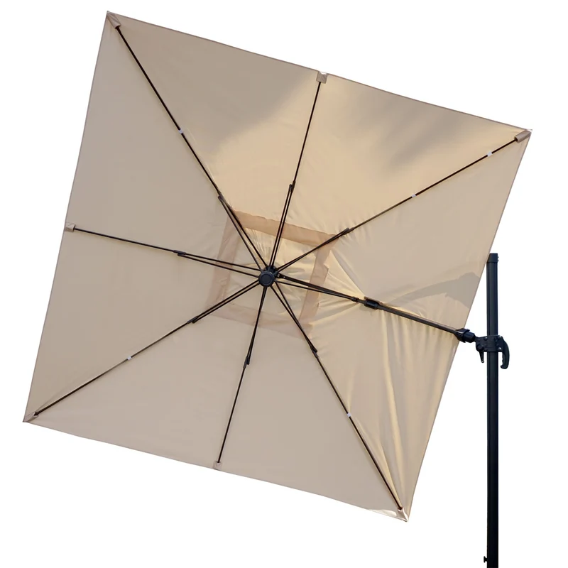 Parasol déporté orientable 3 x 4 m Ø env. 5 m polyester et aluminium 26 kg crème sans pied 04_0007952