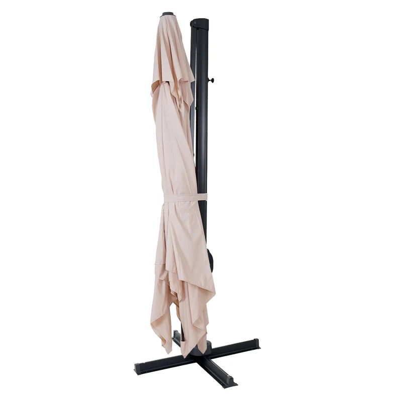 Parasol déporté orientable 3 x 4 m Ø env. 5 m polyester et aluminium 26 kg crème sans pied 04_0007952