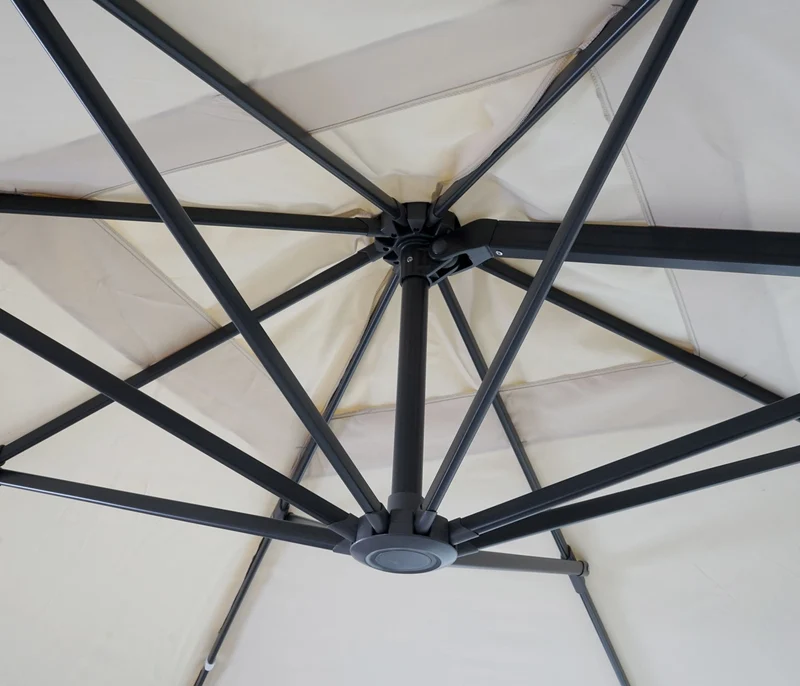 Parasol déporté orientable 3 x 4 m Ø env. 5 m polyester et aluminium 26 kg crème sans pied 04_0007952