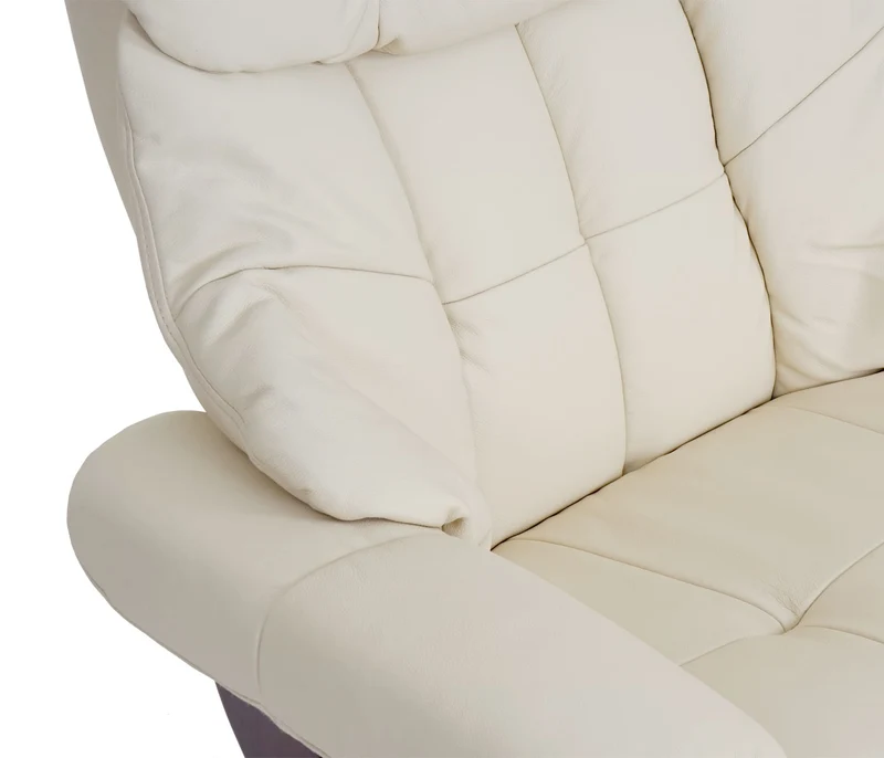 Fauteuil TV relaxation pivotant avec accoudoirs larges en cuir véritable crème cadre aspect en bois noyer 04_0007814
