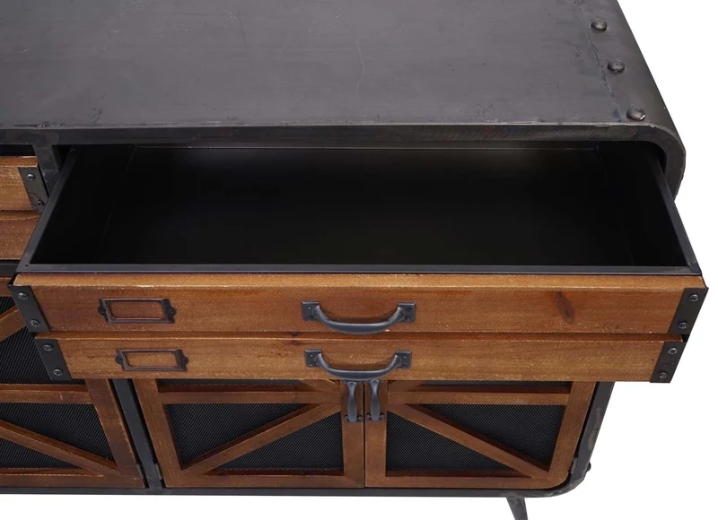 Buffet quatre compartiments de rangement avec porte design industriel bois de sapin et métal 80x126x38 cm marron-noir 04_0005985