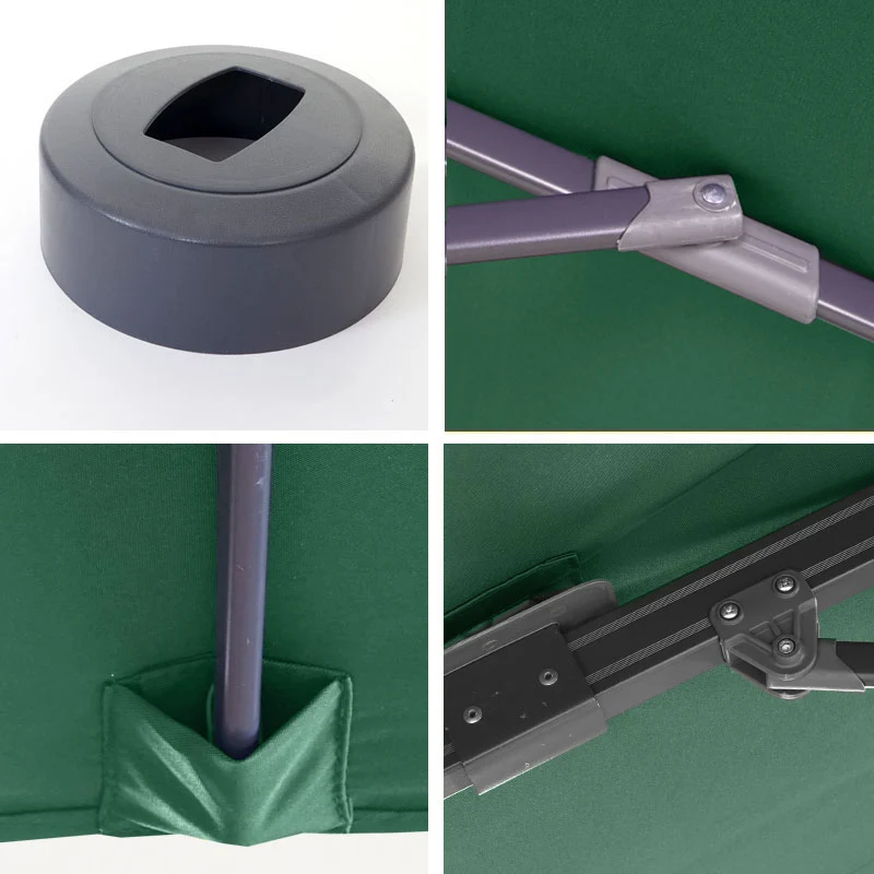 Parasol déporté 3 x 3 m envergure 430 cm inclinable 5 positions rotatif 360 avec manivelle aluminium et polyester couleur vert foncé 04_0011221