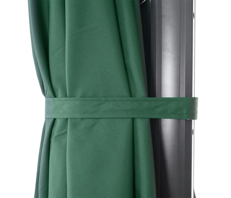 Parasol déporté 3 x 3 m envergure 430 cm inclinable 5 positions rotatif 360 avec manivelle aluminium et polyester couleur vert foncé 04_0011221