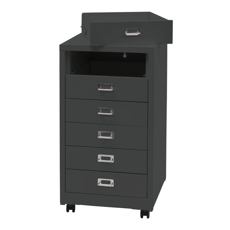 Caisson à tiroirs meuble de bureau 75 x 40 x 41 cm 6 tiroirs en acier gris foncé 04_0008273