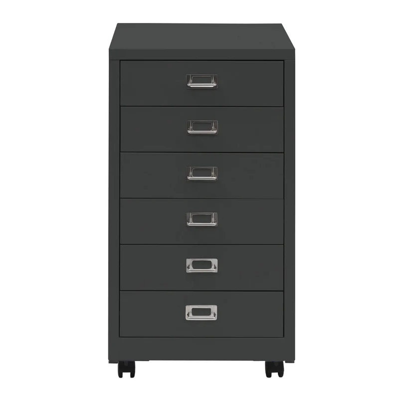 Caisson à tiroirs meuble de bureau 75 x 40 x 41 cm 6 tiroirs en acier gris foncé 04_0008273