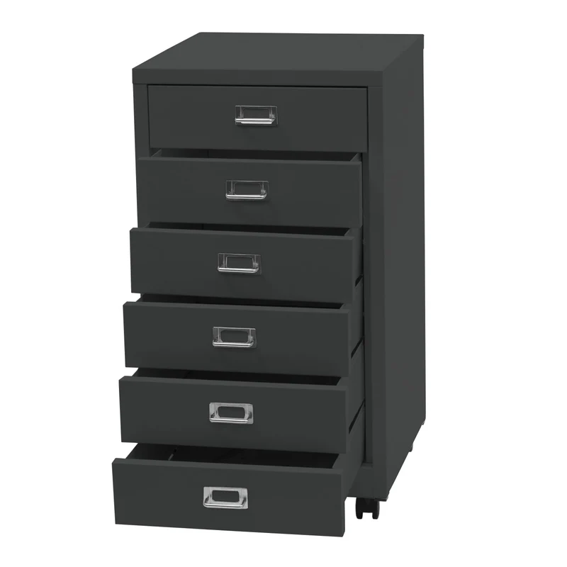 Caisson à tiroirs meuble de bureau 75 x 40 x 41 cm 6 tiroirs en acier gris foncé 04_0008273