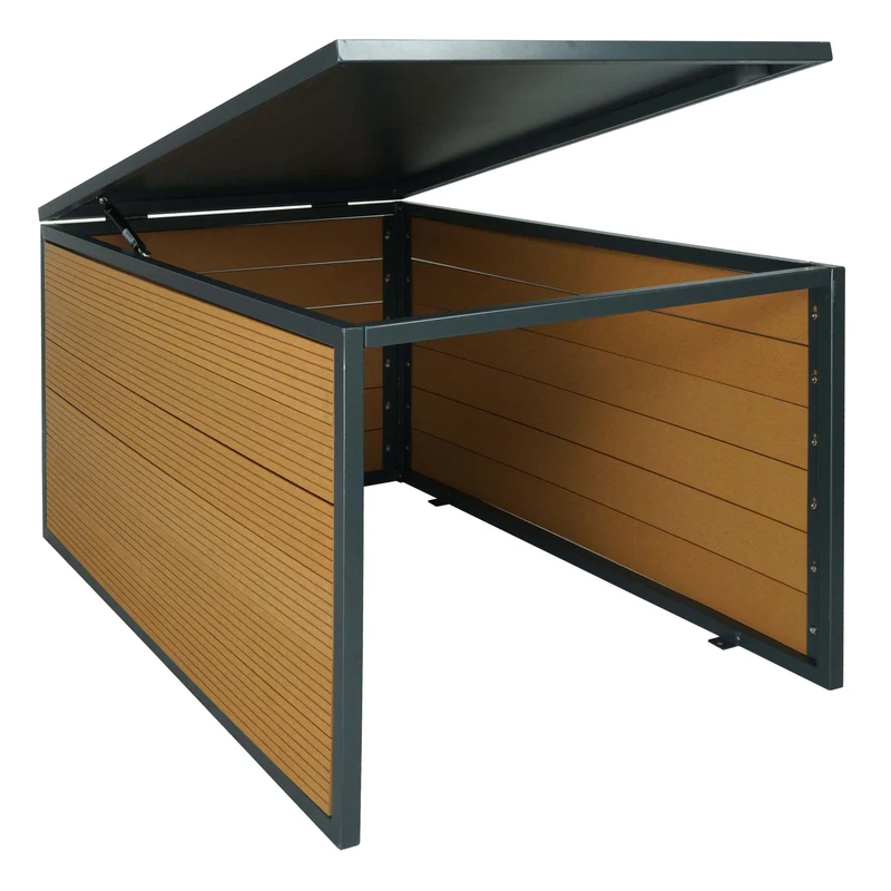 Garage XL pour robot tondeuse avec couvercle 43x70x90 cm WPC métal aspect chêne 04_0006942