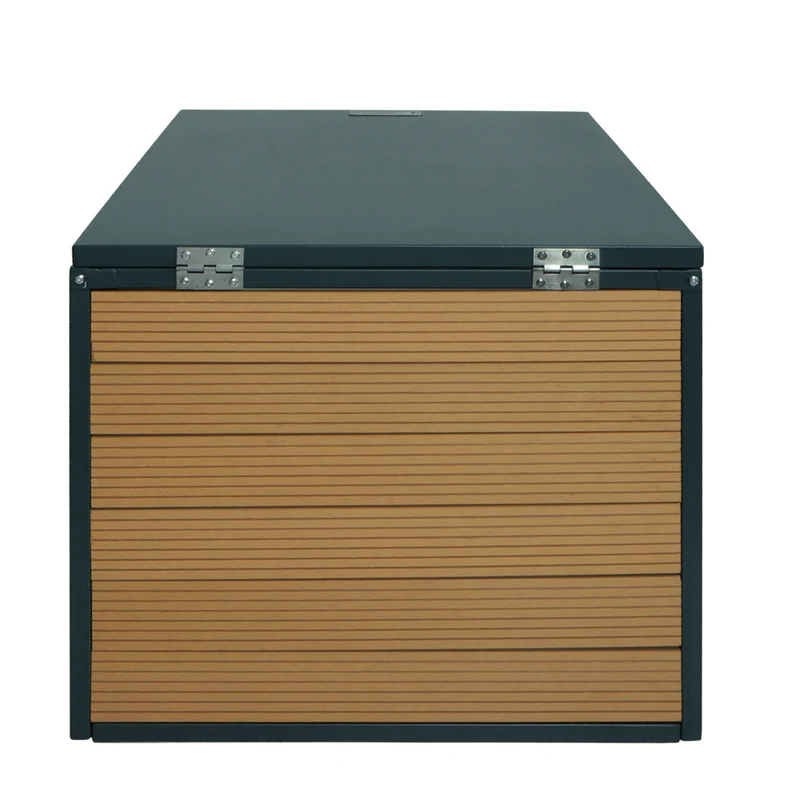 Garage XL pour robot tondeuse avec couvercle 43x70x90 cm WPC métal aspect chêne 04_0006942