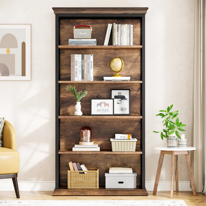 Tribesigns Bibliothèque muralle, Étagère d'affichage en bois à 5 niveaux avec cadre en métal