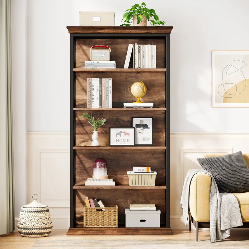 Tribesigns Bibliothèque muralle, Étagère d'affichage en bois à 5 niveaux avec cadre en métal
