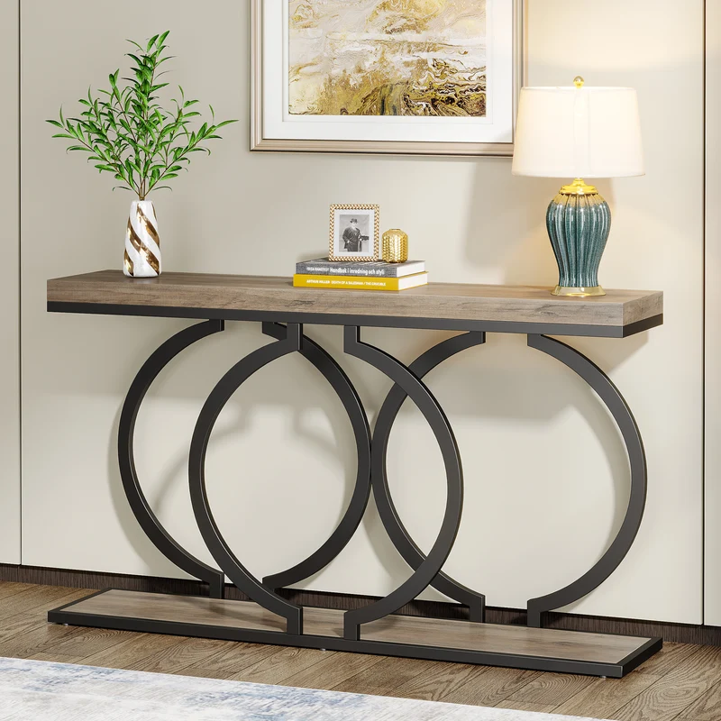 Tribesigns Table console dorée 140 cm, Table de couloir d'entrée moderne