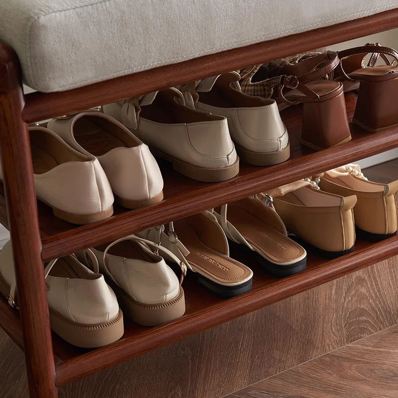 Soft Cushion Seat, 2-Tier Open Shoe Rack Shoe Bench - Chinese Solid Ash Wood Hallway Bench For Changing Shoes, Space-Saving Home Furniture For Entryway