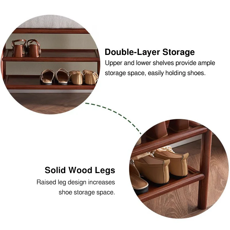 Soft Cushion Seat, 2-Tier Open Shoe Rack Shoe Bench - Chinese Solid Ash Wood Hallway Bench For Changing Shoes, Space-Saving Home Furniture For Entryway