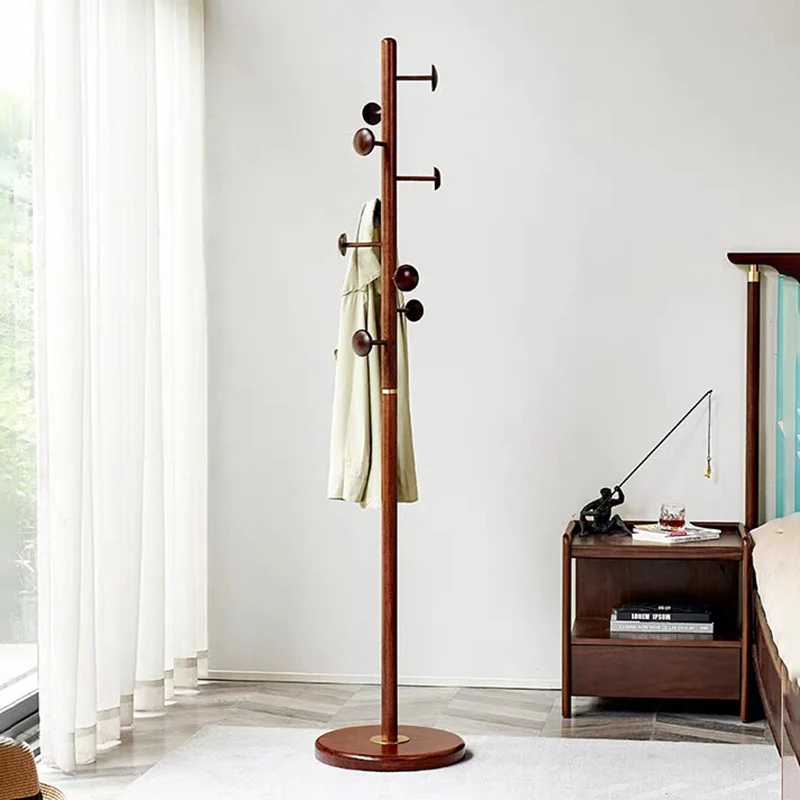 Rubberwood Coat Rack Stand With Multiple Hooks Hall Tree - Chinese Freestanding & Space-Saving Clothes Hanger Storage Rack For Entryway & Bedroom & Living Room
