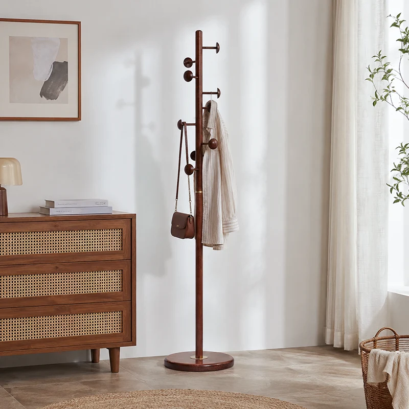 Rubberwood Coat Rack Stand With Multiple Hooks Hall Tree - Chinese Freestanding & Space-Saving Clothes Hanger Storage Rack For Entryway & Bedroom & Living Room