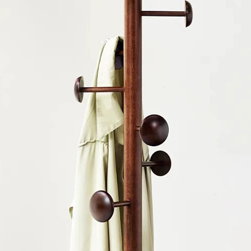 Rubberwood Coat Rack Stand With Multiple Hooks Hall Tree - Chinese Freestanding & Space-Saving Clothes Hanger Storage Rack For Entryway & Bedroom & Living Room