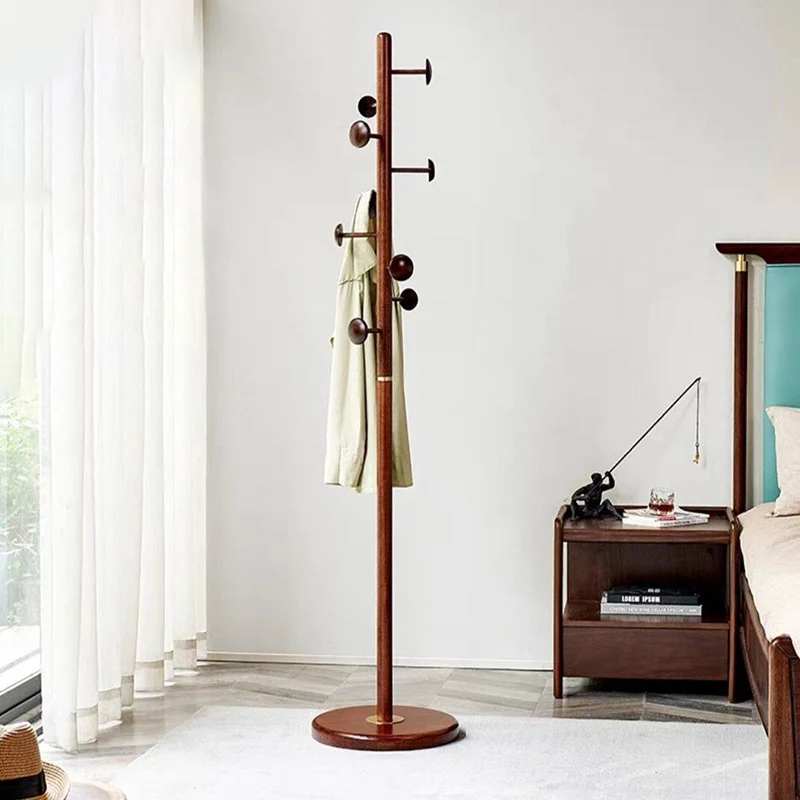 Rubberwood Coat Rack Stand With Multiple Hooks Hall Tree - Chinese Freestanding & Space-Saving Clothes Hanger Storage Rack For Entryway & Bedroom & Living Room