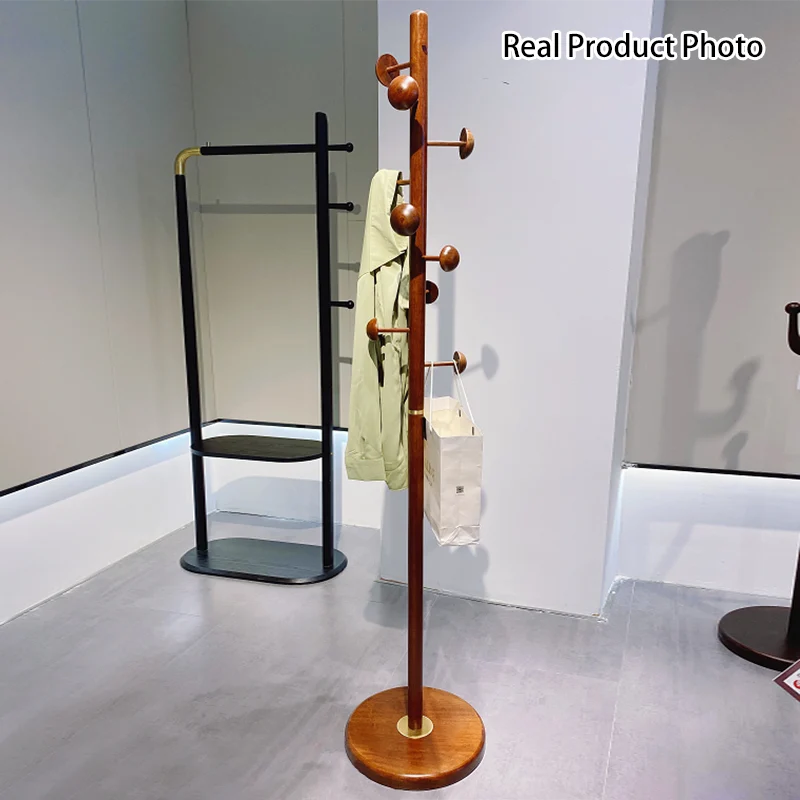 Rubberwood Coat Rack Stand With Multiple Hooks Hall Tree - Chinese Freestanding & Space-Saving Clothes Hanger Storage Rack For Entryway & Bedroom & Living Room