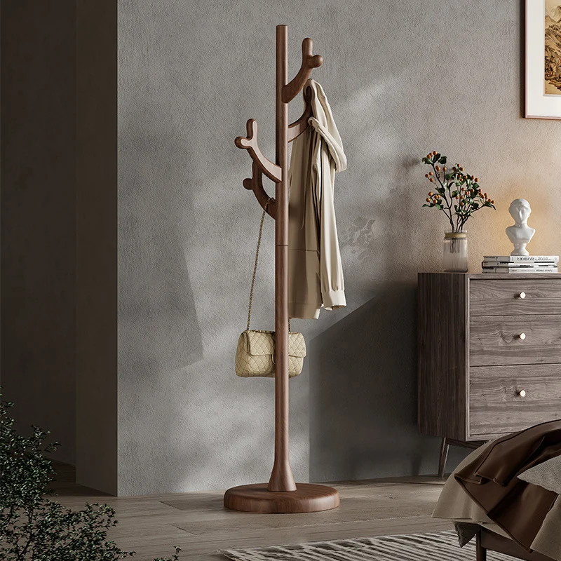Contemporary Scandinavian Rubberwood Coat Rack Stand With Multiple Hanging Hooks - Stable Round Base Hall Tree For Living Room