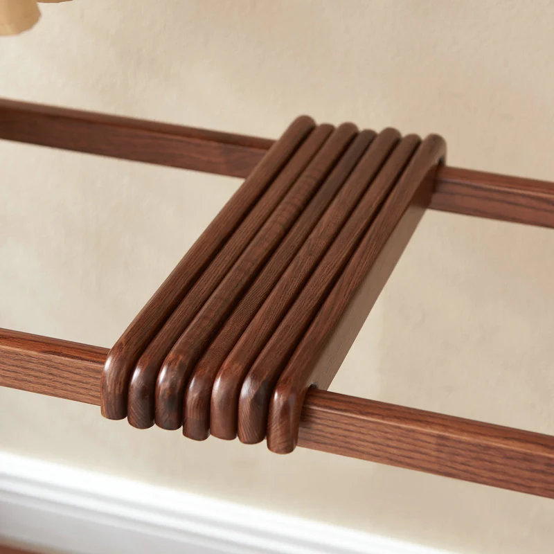 Contemporary Scandinavian Ash Wood Coat Rack Stand With Storage Shelf - Hanging Rod & Side Hooks Hall Tree For Bedroom