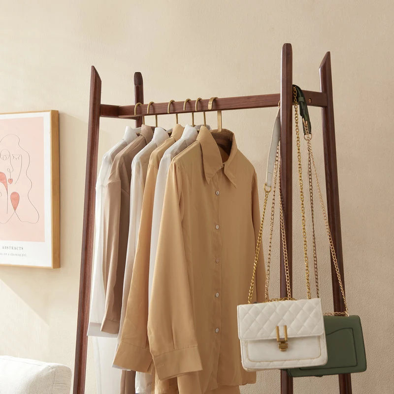Contemporary Scandinavian Ash Wood Coat Rack Stand With Storage Shelf - Hanging Rod & Side Hooks Hall Tree For Bedroom