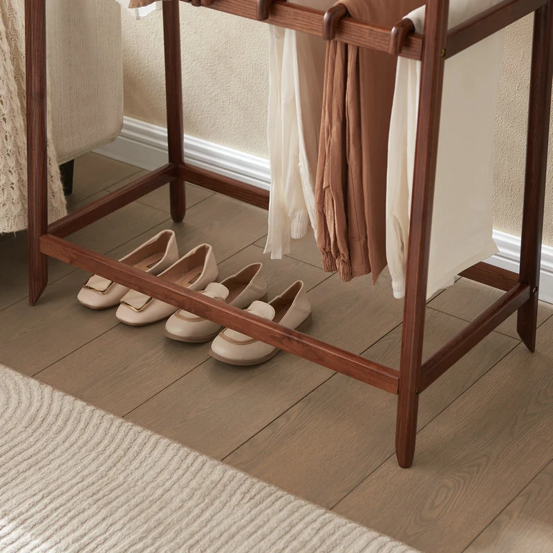 Contemporary Scandinavian Ash Wood Coat Rack Stand With Storage Shelf - Hanging Rod & Side Hooks Hall Tree For Bedroom