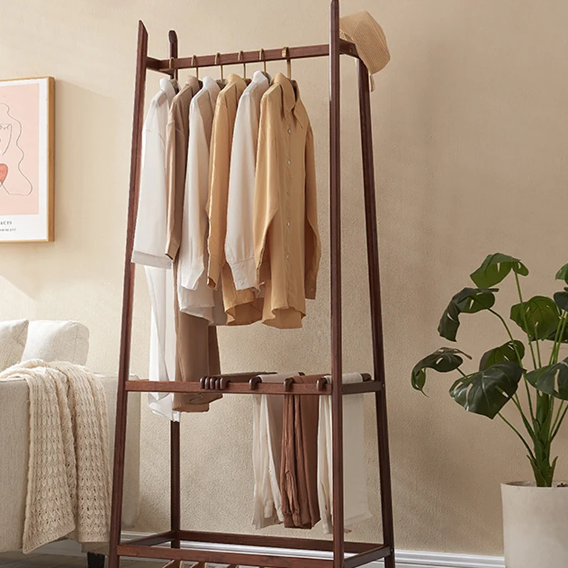Contemporary Scandinavian Ash Wood Coat Rack Stand With Storage Shelf - Hanging Rod & Side Hooks Hall Tree For Bedroom