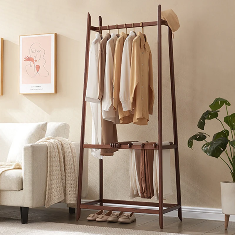 Contemporary Scandinavian Ash Wood Coat Rack Stand With Storage Shelf - Hanging Rod & Side Hooks Hall Tree For Bedroom