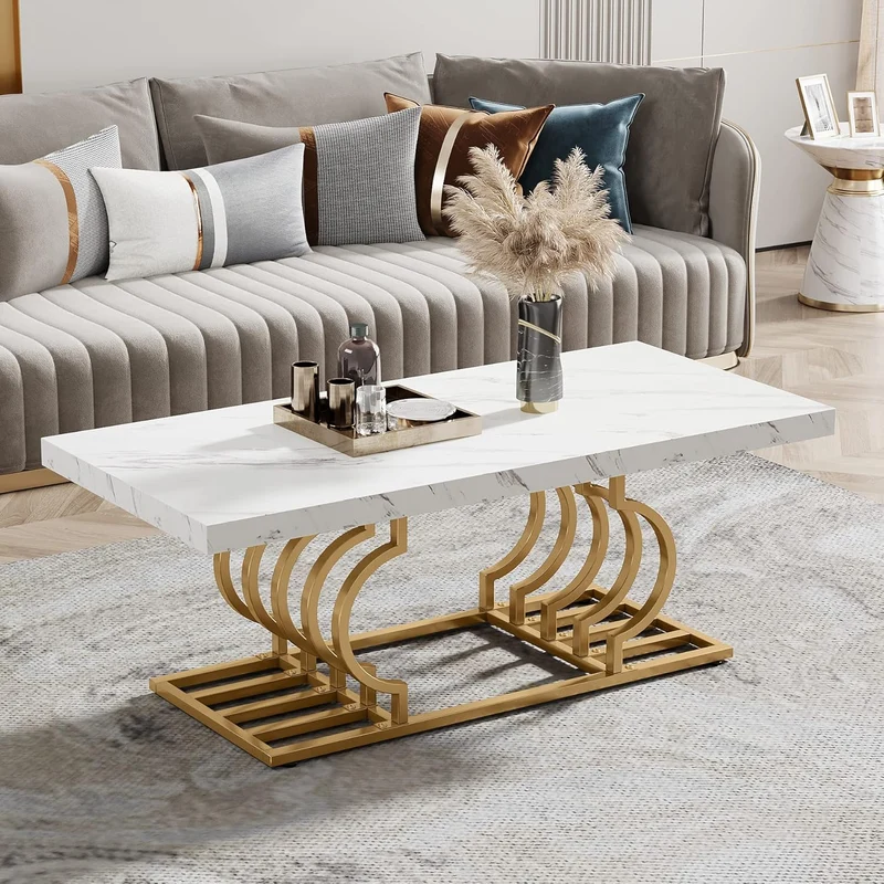 Tribesigns Table basse moderne, Faux marbre table avec piètement géométrique