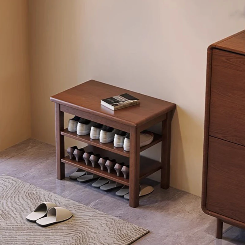 Ash Wood & Rubberwood Flip Top Storage Shoe Bench - Chinese Shoe Rack, Sturdy Thick Legs, Multifunctional Shoe Seat For Small Space For Entryway