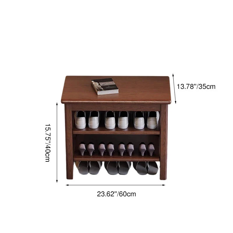 Ash Wood & Rubberwood Flip Top Storage Shoe Bench - Chinese Shoe Rack, Sturdy Thick Legs, Multifunctional Shoe Seat For Small Space For Entryway