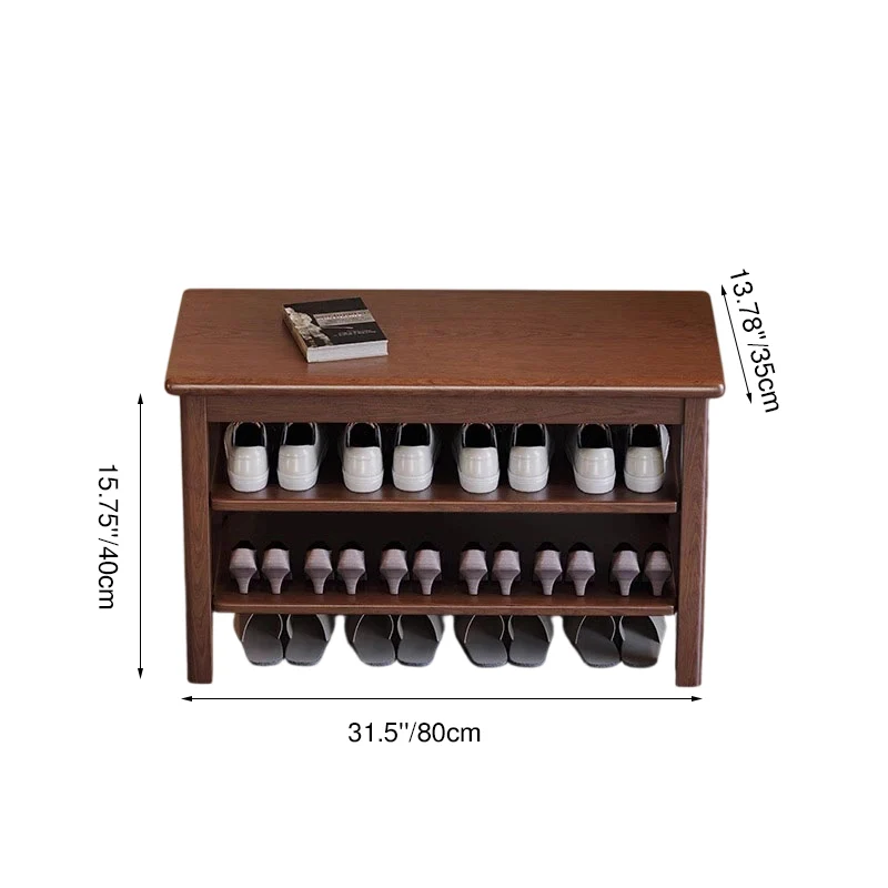 Ash Wood & Rubberwood Flip Top Storage Shoe Bench - Chinese Shoe Rack, Sturdy Thick Legs, Multifunctional Shoe Seat For Small Space For Entryway