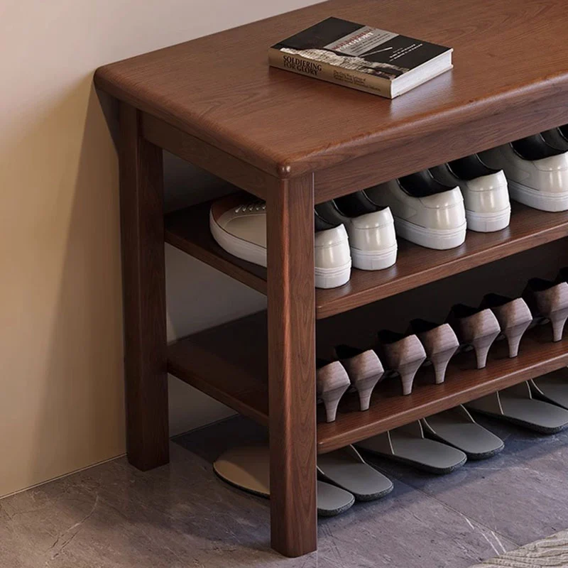 Ash Wood & Rubberwood Flip Top Storage Shoe Bench - Chinese Shoe Rack, Sturdy Thick Legs, Multifunctional Shoe Seat For Small Space For Entryway