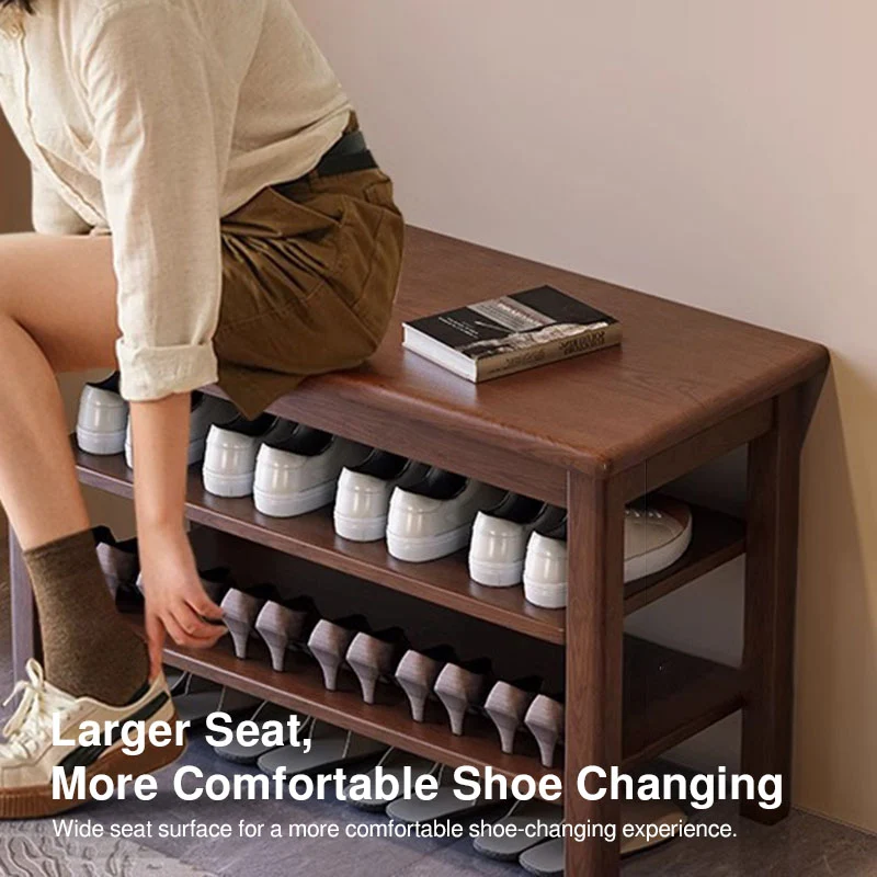 Ash Wood & Rubberwood Flip Top Storage Shoe Bench - Chinese Shoe Rack, Sturdy Thick Legs, Multifunctional Shoe Seat For Small Space For Entryway