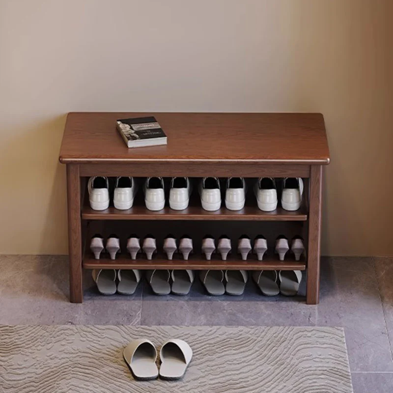 Ash Wood & Rubberwood Flip Top Storage Shoe Bench - Chinese Shoe Rack, Sturdy Thick Legs, Multifunctional Shoe Seat For Small Space For Entryway