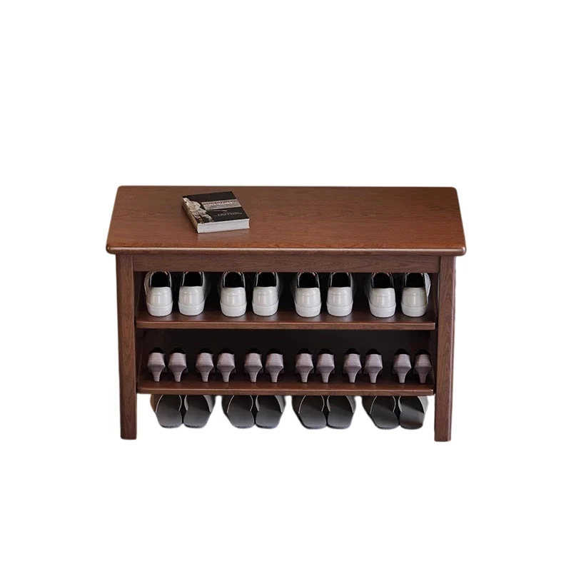 Ash Wood & Rubberwood Flip Top Storage Shoe Bench - Chinese Shoe Rack, Sturdy Thick Legs, Multifunctional Shoe Seat For Small Space For Entryway
