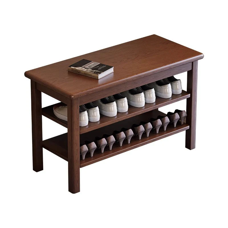 Ash Wood & Rubberwood Flip Top Storage Shoe Bench - Chinese Shoe Rack, Sturdy Thick Legs, Multifunctional Shoe Seat For Small Space For Entryway