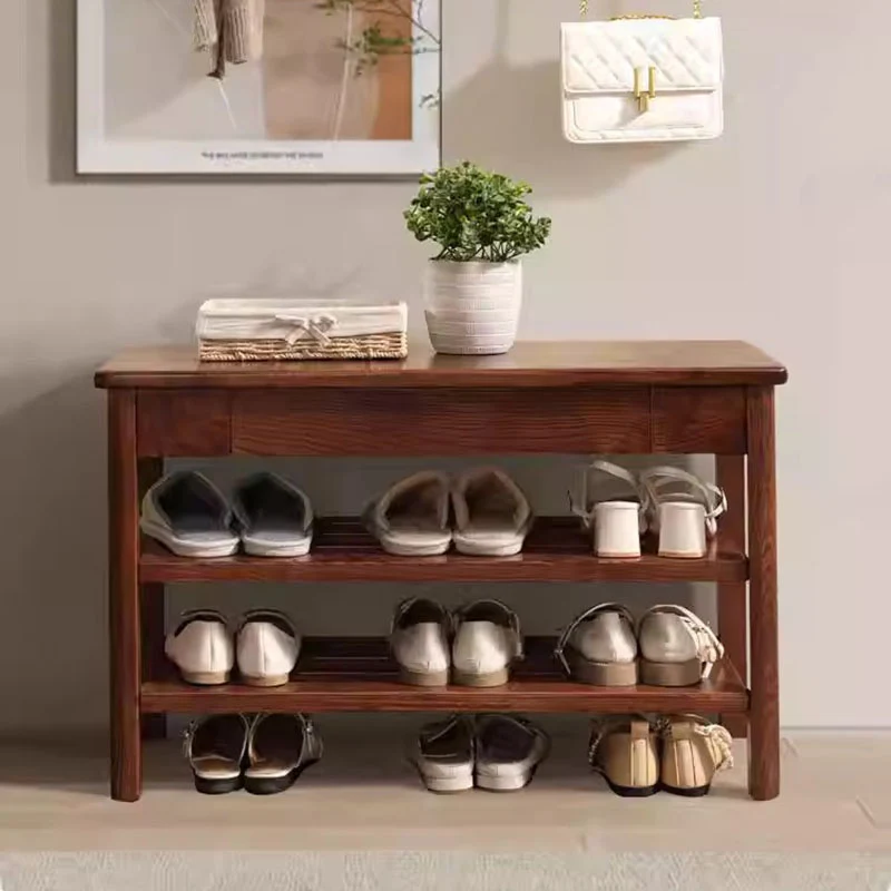 Solid Ash Wood Bench Multi-Purpose Hallway Organizer Shoe Bench - Chinese Shoe Rack Bench With Storage Drawer, Freestanding Hallway Seating Bench For Entryway
