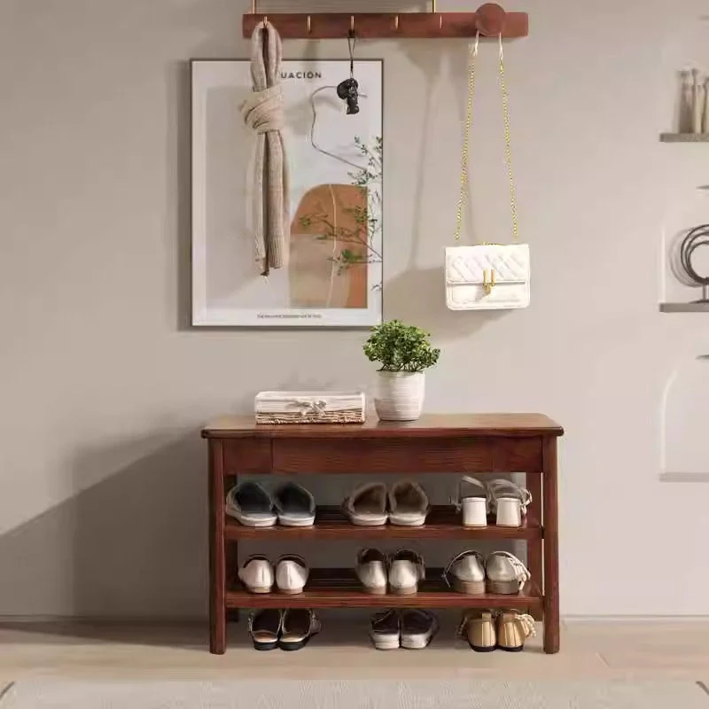Solid Ash Wood Bench Multi-Purpose Hallway Organizer Shoe Bench - Chinese Shoe Rack Bench With Storage Drawer, Freestanding Hallway Seating Bench For Entryway
