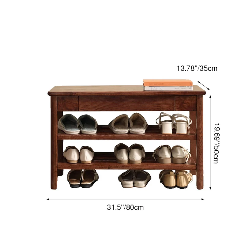Solid Ash Wood Bench Multi-Purpose Hallway Organizer Shoe Bench - Chinese Shoe Rack Bench With Storage Drawer, Freestanding Hallway Seating Bench For Entryway