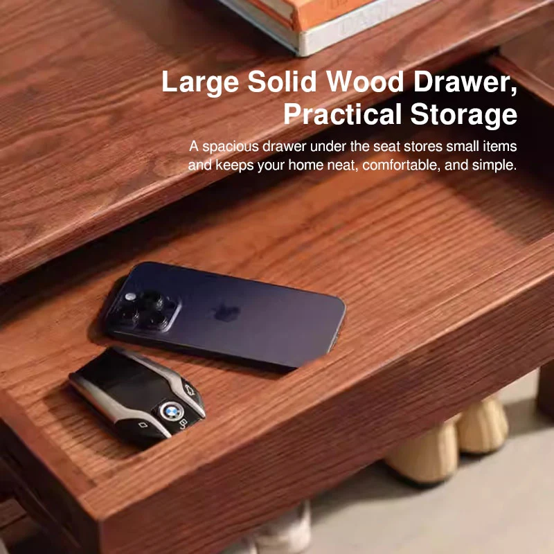 Solid Ash Wood Bench Multi-Purpose Hallway Organizer Shoe Bench - Chinese Shoe Rack Bench With Storage Drawer, Freestanding Hallway Seating Bench For Entryway
