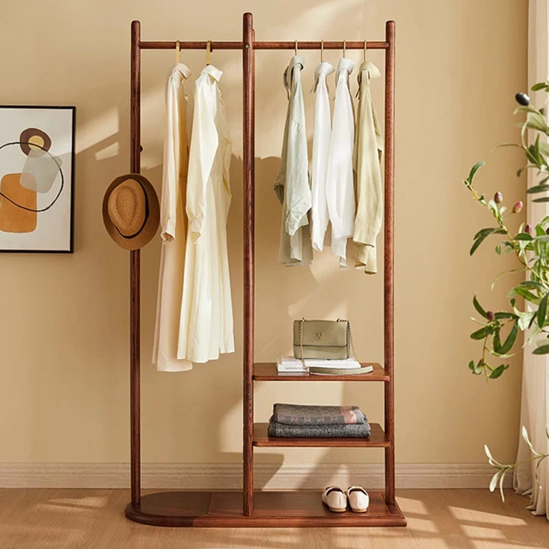 Minimalist Freestanding Wood Coat Rack Stand - Dual Garment Hanging Areas Adjustable Hall Tree For Entryway