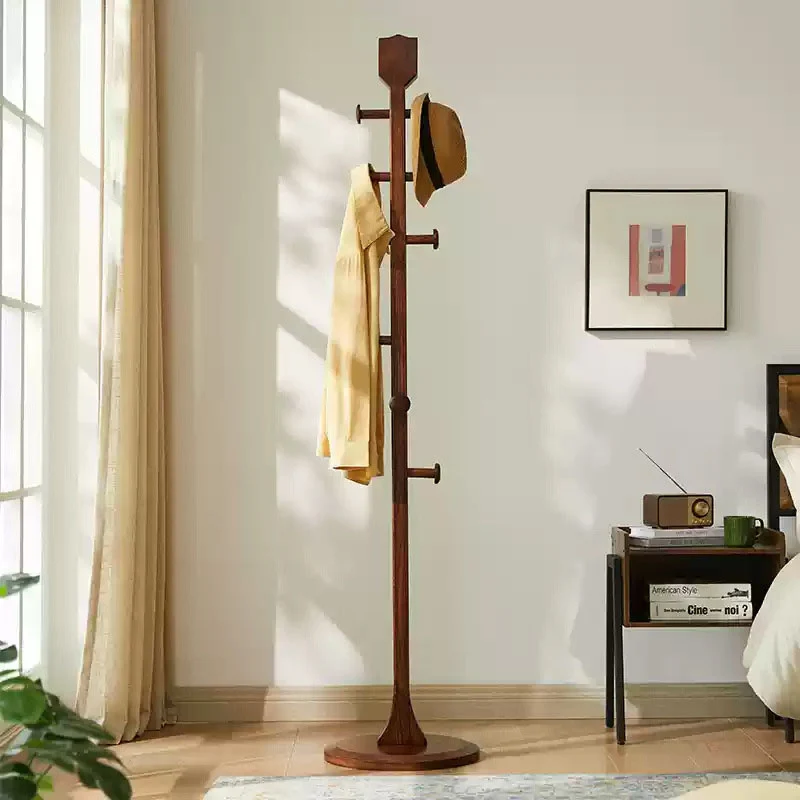 Chinese Pipa-Shaped Solid Ash Wood Hall Tree - Round Base Freestanding Coat Rack For Entryway