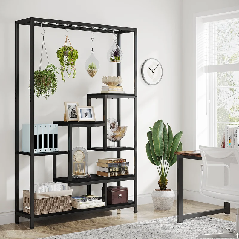 Tribesigns Support pour plantes d'intérieur à 5 niveaux, Étagère en métal avec 10 crochets de suspension en S