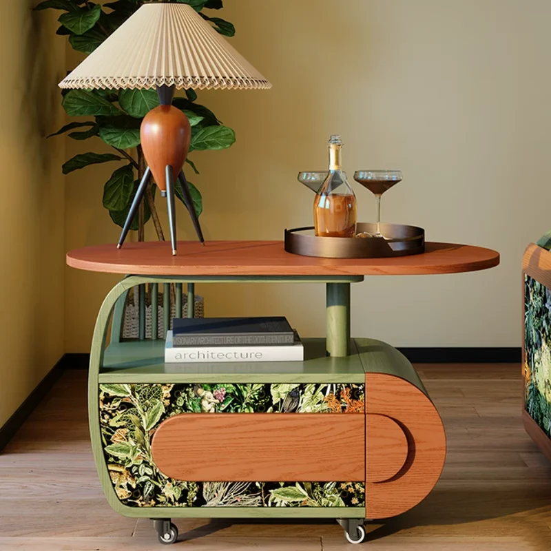 Elegant French Mobile Accent Storage Cabinet: 1-Drawer Crescent Shape Side Table - Vintage Rolling Sideboard For Living Room