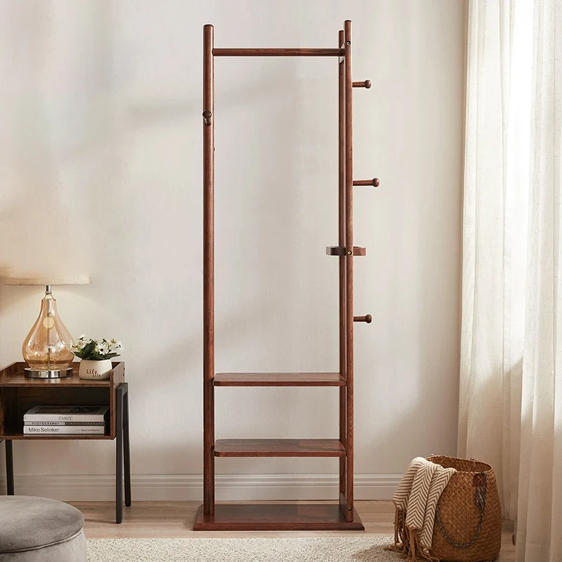Scandinavian Inspired Wooden Coat Rack With Storage Shelves - Elegant Solid Wood & Plywood Entryway Organizer Bedroom Storage For Clothes Bags And Accessories